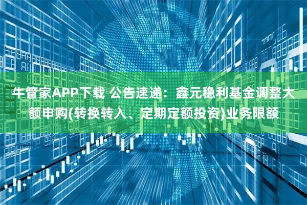 牛管家APP下载 公告速递:鑫元稳利基金调整大额申购(转换转入、定期定额投资)业务限额